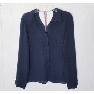 Zara Basic Shirt Women Small Black Tie Back Cut Out Long Sleeve Hidden Button